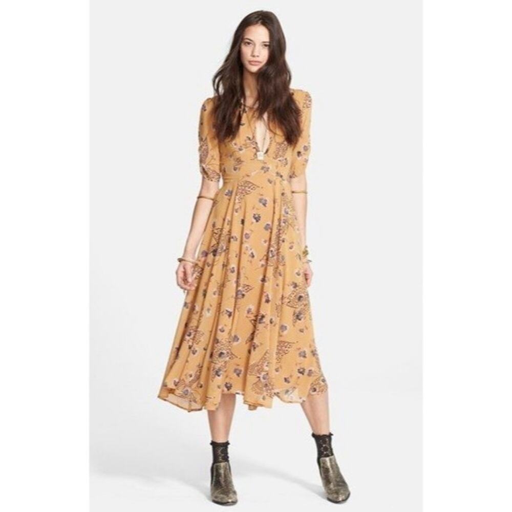 Free People Bonnie Keyhole Butterfly Print Midi Dress